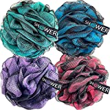 Loofah-Charcoal Bath-Sponge-Color-Set XL-75g by Shower Bouquet - Extra Large 4 Pack, Soft Mesh Black Bamboo Loufa Puff - Exfoliating Body Scrubber for Women and Men: Soothing Face & Body Exfoliator