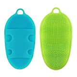 Silicone Body Scrubber, Soft Exfoliating Shower Brush for All Kinds of Skins,Easy to Clean, Quicky Dry and More Hygienic Than Traditional Loofah (2 Pars_Blue+Green)