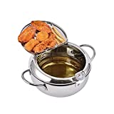 Prodent Deep Fryer Pot,304 Stainless Steel Oil Fryer with Lid,Frying Pot with Thermometer,Deep Frying Pan for Kitchen French Fries,Fish and Shrimp(7.9inch,silver) (Renewed), sliver, 7.9 inch