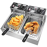 ZOKOP Electric Fryer,12L Commercial Electric Countertop Stainless Steel Deep Fryer Basket French Fry Restaurant Home Kitchen