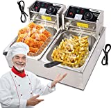 KGK 20.7 Qt Professional Deep Fryer with 2 x 6L Baskets,Large Electric Commercial Deep Fryer for Kitchen Restaurant Home Use, Countertop Dual Tank Deep Fryer for Turkey Chicken Fish Oil Less Fryers