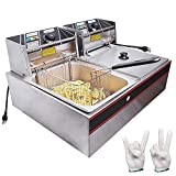 WeChef Commercial Deep Fryer 24L 5000W with Dual Tank Baskets Stainless Steel Electric Countertop Fryer for Restaurant Bar
