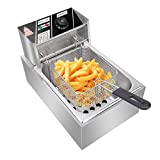 ROVSUN 6L/6.3QT Electric Deep Fryer w/ Basket & Lid, Countertop Stainless Steel Kitchen Fat Fryer Frying Machine for French Fries, Donuts and More, Adjustable Temperature, 2500W