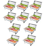 ROVSUN 10 Packs 8 Quart Chafing Dish Buffet Set, Stainless Steel Catering Serve Chafer, Restaurant Food Warmer, Full Size Rectangular Buffet Stove with Sturdy Frame for Party