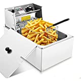 Electric Deep Fryer with Basket & Lid, 1700W 6L Stainless Steel Commercial Frying Machine, Countertop French Fryer with Temperature Control for Home Kitchen Restaurant