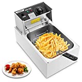Hopekings Commercial Deep Fryer with Baskets, 6.3QT Electric Deep Fryer with Temperature Control Stainless Steel Countertop Oil Fryer for French Fries Fish Restaurant Home Kitchen