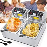 Commercial Deep Fryer Countertop for Home with 2 x 6.34 QT Removable Tanks and Baskets, Electric Double Deep Fryer Large Capacity for French Fries Fish Turkey