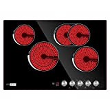 VIVOHOME 29 Inch 4 Burner 7400W Electric Radiant Cooktop, Smoothtop with 5 Heat Setting and 90-min Timer, Black