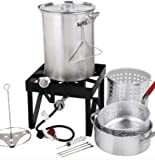 COLIBROX Backyard Pro Deluxe 30 qt Aluminum Turkey Fryer Steamer Kit | 55000 BTU Cast Iron Liquid Burner | for Barbecues Fair Clam Bake Pot Heavy Duty 20lbs Capacity | Ideal for Outdoor Propane Coo