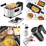 Aigostar Deep Fryer, 3 Liters Capacity Oil Frying Pot with View Window, 1650W Ushas, 6 Speed Hand Mixer Electric 250W Powerful Mixers for Easy Whipping Mixing Cookies, Dough, Cakes, Batters.