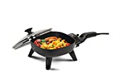 Elite Gourmet EFS-400# Personal Stir Fry Griddle Pan, Rapid Heat Up, 600 Watts PFOA-Free Non-Stick Electric Skillet with Tempered Glass Lid, 7' x 7', Black