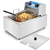 COMKERI 10.6QT/10L Deep Fryer with Basket, 1800W Countertop Electric Deep Fryers, 0.6mm Thickened Stainless Steel Oil Fryer with Removable Baskets,Handle and Temperature Limiter for Commercial and Home Use