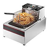 Flexzion Deep Fryers With Baskets Commercial Electric Fryer Home 6L 1700W Adjustable Temperature Stainless Steel for Countertop Professional Restaurant Kitchen French Fries, Chicken Wings Legs, Fish