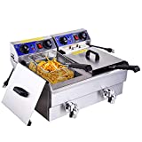 WeChef 24.7 QT Commercial Electric Deep Fryer Dual Tanks with Timers Drains Reset Button French Fry Restaurant Home
