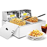 Commercial Deep Fryer with Baskets, 3400W Electric Countertop French Fries Fryer Oil Fryers with 2 Removable Baskets and Adjustable Temperature Limiter for Restaurant, Fast Food Bar
