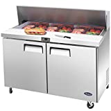 Salad Sandwich Prep Table Refrigerator,ATOSA Medium Commercial Double 2 door Stainless Steel Salad Sandwich Prep Table Refrigerator MSF8302GR for Restaurant Kitchen 12 Cu.Ft.48W30D43.7H inch 33℉—38℉
