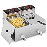 Oarlike Commercial Electric Deep Fryer 2 Baskets 2 x 6.3QT/6L with Drain Valve&Time Controller&Temperature Controller Countertop Large Stainless Steel French Fry Fish Fat Fryer Home Kitchen