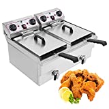 Oarlike Electric Deep Fryer with Removable Baskets Countertop Stainless Steel French Fryer w/ Timer Controller&Drain&Separate Switch Dual Tanks Frying Machine for Commercial Fast Food Restaurant Home Use