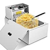 Deep Fryer with Removable Basket and Lid, 1700W 6.34QT Electric Fryers, Stainless Steel Countertop Oil Fryer for Home Kitchen Restaurant, Ideal for French Fries, Fish, Chicken, Wings