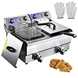 PNR Commercial Electric 23.4L Deep Fryer Dual Tanks with Timers and Drains Reset Button French Fry Restaurant
