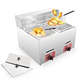 Commercial LPG Gas Deep Fryer with 10L*2 Basket and Lid Stainless Steel Countertop Propane-LPG GF-72 Propane (LPG) W/Metal Tube Home Kitchen