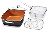 GOTHAM STEEL - 6 Quart XL Nonstick Copper Deep Square All in One 6 Qt Casserole Chef’s Pan & Stock Pot- 4 Piece Set, Includes Frying Basket and Steamer Tray, Dishwasher Safe