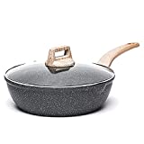 CAROTE Nonstick Deep Frying Pan with Lid, 12 Inch Skillet Saute Pan Induction Cookware, Non Stick Granite Frying Pan for Cooking, PFOA Free (Classic Grainte)