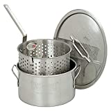 Bayou Classic 1101 10-qt Stainless Steel Fry Pot Perfect For Frying Fish Shrimp Chicken Hushpuppies and Fries Includes Stainless Steel Perforated Basket 5-in Frying Thermometer and Stainless Lid