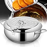 Deep Fryer Pot, 3.59QT Tempura Deep Frying Pot Pan 304 Stainless Steel with Temperature Control and Oil Filter Rack for French Fries Shrimp and Chicken Wings (9.5inch)
