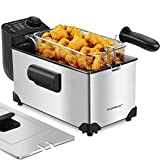 Aigostar Deep Fryer with Basket, 3L/3.2Qt Stainless Steel Electric Deep Fat Fryer with Temperature Limiter for Frying Chicken, Tempura, French Fries, Fish and Onion Rings,1650W, Silver