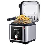 Deep Fryer CUSIMAX Electric Deep Fryer with Basket and Drip Hook, 2.6Qt Oil Capacity Fish Fryer with Temperature Control, Removable Lid with View Window and Filter, Stainless Steel fryers, 1200W