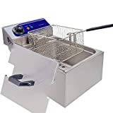 DULONG Commercial Electric Deep Fryer Countertop Stainless Steel Deep Fryer with Temperature Control Single Large Tank French Fries for Restaurant Home Kitchen (2000W 10L)