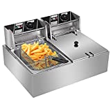 Oarlike Commercial Deep Fryer with Basket 2 x 6.3QT/6L Electric Fryer Countertop Large Stainless Steel 2 Baskets French Fry Fish Fat Fryer For Home Kitchen