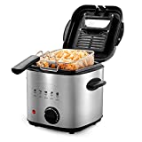 Ovente Electric Deep Fryer 1.5 Liter, 800W Power with Removable Basket & Cool-Touch Handle, Odor Filter Lid, Compact and Easy to Store Fryer, Silver FDM1501BR