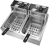 Generic 12.7 QT Large Capacity Electric Deep Fryer with 2 x 3.74 QT Removable Baskets and Temperature Limiter for Commercial and Home Use