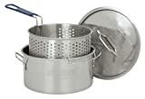 Bayou Classic 1150 14-qt Stainless Fry Pot Features Heavy Welded Handle Stainless Lid and Stainless Perforated Basket w/ Cool Touch Handle Perfect For Frying Fish Shrimp or Hushpuppies