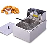 Deep Fryer for the Home with Basket and Lid, 1700W Electric Fryer with Temperature Control, Stainless Steel Countertop Oil Fryer for French Fries, Chicken, Fish, Donuts, Wings -- 6.34QT/6L