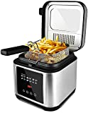 Deep Fryer, CUSIMAX Electric Deep Fryer with Basket, Oil Thermostat, 2.5L/2.64QT Deep Fat Fryers with Timer, Removable Lid, View Window, Cool Touch Handle, Stainless Steel Oil Fryer with Drain Hook