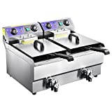 WeChef 23.4L Commercial Electric Deep Fryer Countertop Stainless Steel Basket with Timer and Drain French Fry