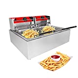 ALDKitchen Deep Fryer | Electric Fryer for Commercial Use | Cooking, Frying and Warming | Stainless Steel | 2 KW+2 KW | 110V (2 Tanks (12L))