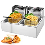 Commercial Deep Fryer - 3400W Electric Deep Fryers with Baskets 0.6mm Thickened Stainless Steel Countertop Oil Fryer 12.7QT/12L Large Capacity with Temperature Limiter