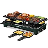 CUSIMAX Raclette Grill Electric Grill Table, Portable 2 in 1 Korean BBQ Grill Indoor & Cheese Raclette, Reversible Non-stick plate, Crepe Maker with 8 Paddles & Shovels, Upgraded Version Green