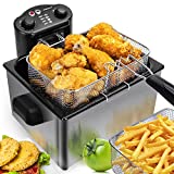 Aigostar Deep Fryer with 3 Baskets and Lid, Electric Deep Fat Fryers with Timer and Temperature, 4.2Qt Oil Large Capacity, ETL Certificated,1650W