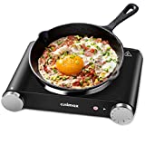 Cusimax Hot Plate Portable Electric Stove Countertop Single Burner with Adjustable Temperature Control & Non-Slip Rubber Feet, 7.4” Cooktop for Dorm Office Home Camp, Compatible for All Cookwares