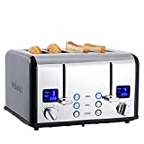 CUSIMAX 4 Slice Toaster, Ultra-Clear LED Display & Extra Wide Slots, Stainless Steel Toaster with Dual Control Panels of 6 Shade Settings, Cancel/Bagel/Defrost Function, Removable Crumb Trays, Black