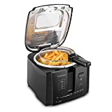 Flexzion Electric Deep Fryer - Easy to Clean with Basket and Lid, Small Deep Fry Oil Fat Fryer 2 Liter/3-Quart Family Size For Home Personal Fish French Fries With Grease Filter, Drain, Temp Control