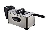 J-Jati Deep Fryer with Basket, Stainless Steel, Easy to Clean Deep Fryer Cool Touch Handles On Housing, Oil Bowl and Basket, Clear Vent, Adjustable Temp, Silver