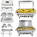 Valgus 2-Pack 8QT Stainless Steel Chafing Dish Buffet Chafer Set with Foldable Frame Water Trays, 2 Full Size, 4 Half Food Pans for Wedding, Parties, Banquet, Catering Events