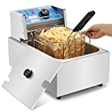 COMKERI Deep Fryer with Basket (10L Oil Tank / 6L Worked Capacity), 1800W Countertop Electric Deep Fryers, 0.6mm Thickened Stainless Steel Oil Fryer with Removable Baskets, Handle and Temperature Limiter for Commercial and Home Use