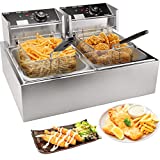 Commercial Deep Fryer with Basket, 3400W 12.7QT/12L Electric Deep Fryers for Restaurant or Home Use, Detachable Large Capacity Stainless Steel Countertop Electric Oil Fryer with Temperature Control